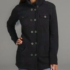 prAna Coat Womens Small Black 100% Cotton Knit Mock Neck Military Tori Jacket